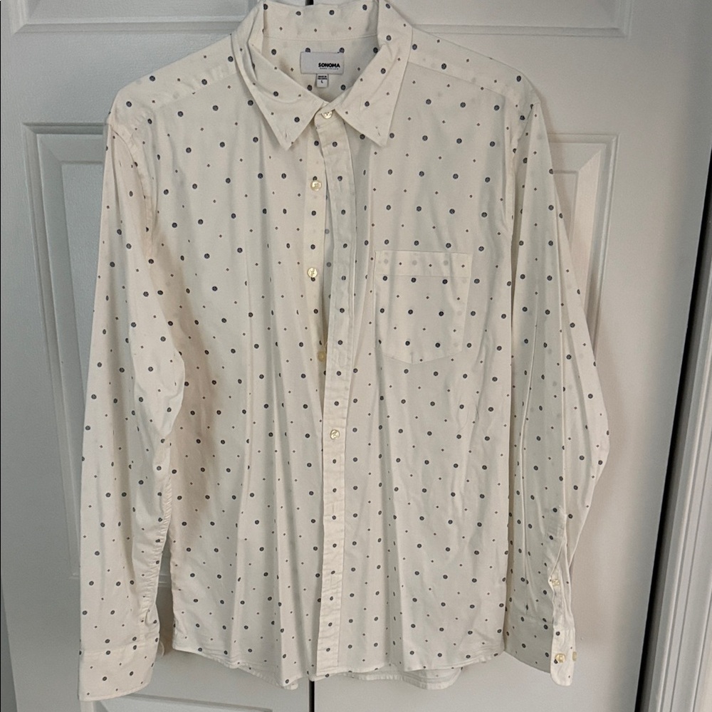 Goodfellow & Co Cream Shirt with Black Dots